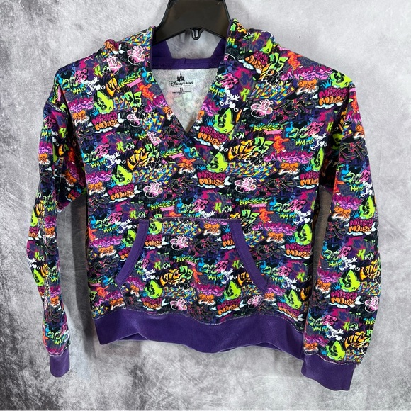 Disney Parks Womans XL Multi Colored Mickey Graphic Graffiti Hoodie Sweater - Picture 1 of 9